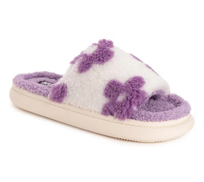 MUK LUKS Marsai Purple Faux Fur Platform Slippers Women 7/8 Indoor Outdoor Sole - Image 1 of 4
