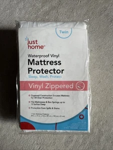 Just home Waterproof Zippered Vinyl Twin Mattress Protector - White - Picture 1 of 2