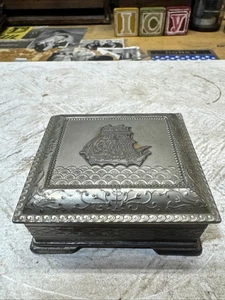 Vintage Metal Trinket Box With Tall Ship Made In Occupied Japan - Picture 1 of 6