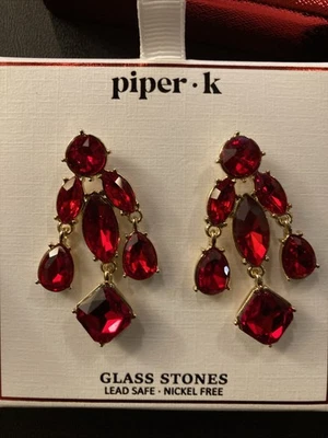 Pendientes de piedra de vidrio rojo Piper K vacaciones San Valentín colgantes gota bonitos  Foto 1 de 4