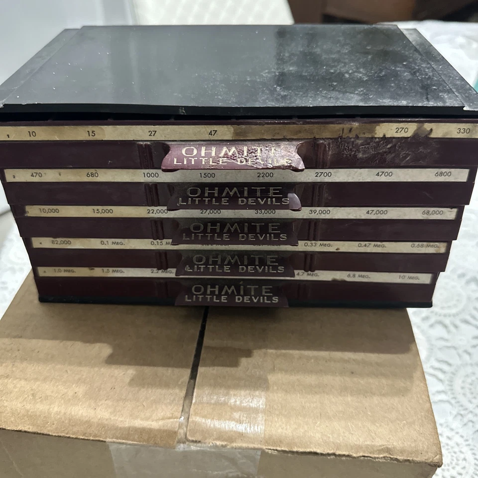 Ohmite Little Devils Resistor Bakelite Cabinet w/ 5 Full Drawers of Resistors - Image 1 of 4