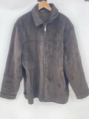 Mens Sz XXL Faux Suede Weatherproof Brown Coat Jacket Sherpa Lined - Image 1 of 4