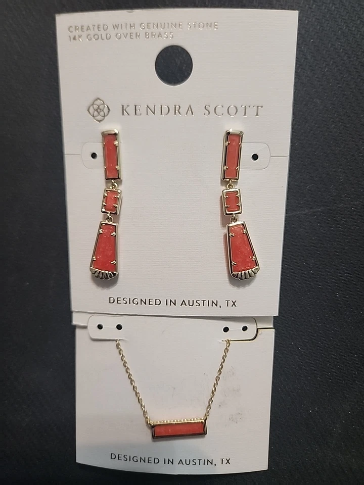 Kendra Scott x цель Ева золотой коралл магнезит камень ожерелье и серьги комплект новый - Изображение 1 из 3