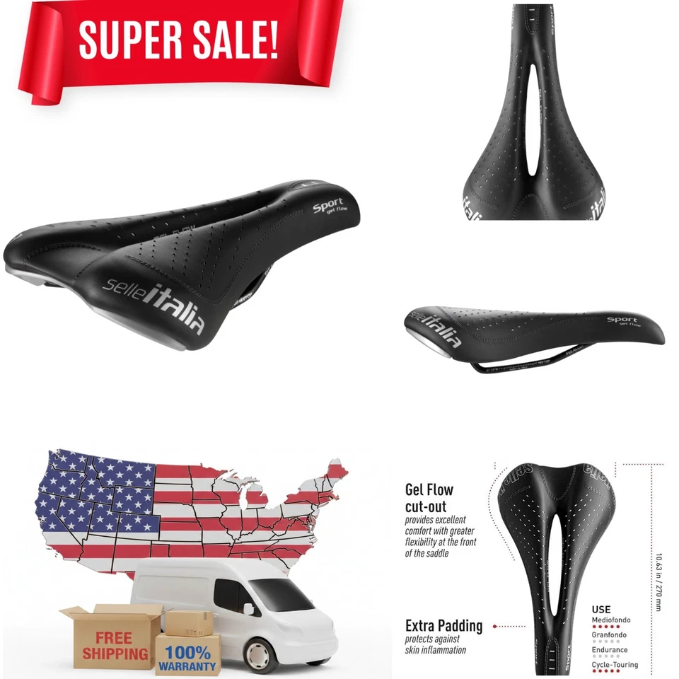 Sillín de bicicleta de gel negro con rieles de acero - Flujo de gel deportivo para máxima comodidad Foto 1 de 4