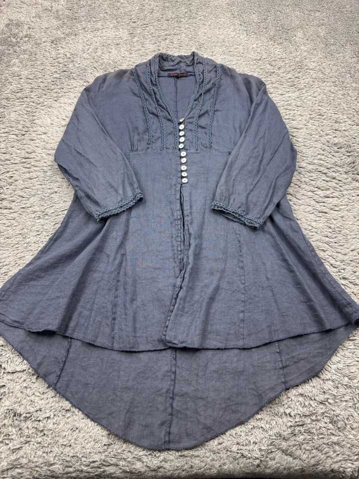 Vestido Romeo Gigli Mujer XL Azul Cobalto Lino Alto Bajo Crochet Túnica Hecho en Italia Foto 1 de 4