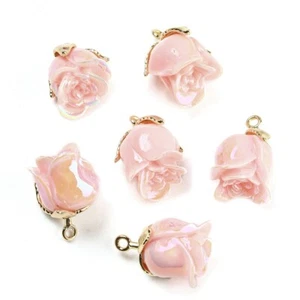 20x Resin Pink Rose Flower Pendants for Valentine's Day DIY Jewelry Craft Decor - Picture 1 of 2