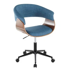 Lumisource Office ChairAdjustable Height in Blue Fabric Walnut Wood /Black Metal - Picture 1 of 4