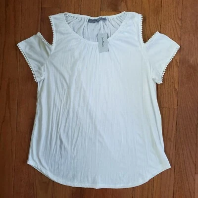 Blusa feminina Jason Maxwell LG branca manga curta peekaboo ombros cauda de camisa nova com etiquetas - Imagem 1 de 4