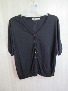 American Line Top Size 24 Black Multi Color Buttons Short Sleeve Casual - Picture 1 of 3