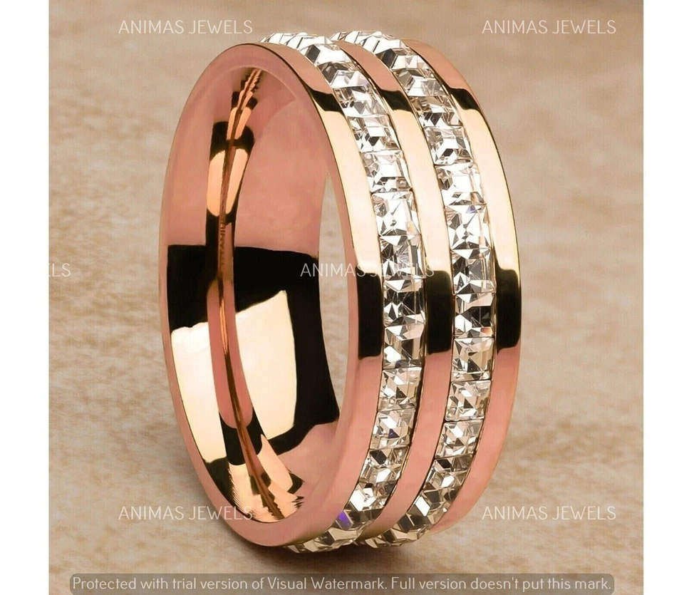 Moissanite 2.00Ct Round Channel-Set Wedding Band Men's Ring 14K Rose Gold Plated - Image 1 of 3