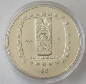 Mexiko 5 Nuevos Pesos 1996 Präkolumbische Ära Hacha Ceremonial 1 Oz Silber - Bild 1 von 2