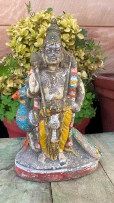 Estatueta de pavão antiga original pintada de terracota deus hindu Vishnu Ride  - Imagem 1 de 4