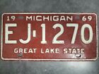 VTG Red 1969 Michigan License Plate # EJ-1270