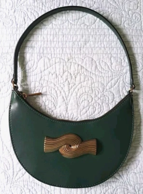 Elegante Bolso de Hombro Zara Verde Bosque Oscuro y Dorado Cartera Bolso de Mano Forrado Sin Usar  Foto 1 de 4