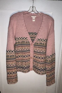 Sundance Molly Fair Isle Cardigan Sweater Pink Size M. d246 - Picture 1 of 11