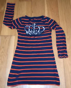 SILVER SEQUIN CROWN RED BLUE STRIPED T-SHIRT DRESS - 10 years, cotton - Picture 1 of 5