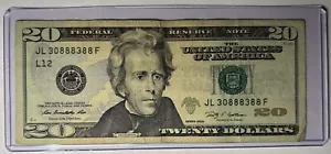$20 DOLLAR TRINARY FIVE-OF-A-KIND SERIAL NUMBER - JL 30888388 - $39.99 START BID - Picture 1 of 3