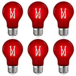 Luxrite A19 Edison LED Red Light Bulbs 4.5W=60W UL E26 Indoor Outdoor 6 Pack - Picture 1 of 7