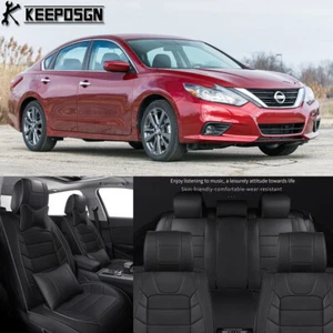 Black Full Set 5 Seat Cover w/ Pillows Front & Rear For Nissan Altima 2013-2018 - Picture 1 of 9