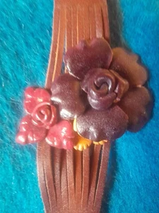 Women's Sculpted Leather Roses Floral Boho Bracelet, Snap Closure Festival Cuff - Picture 1 of 18
