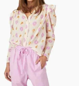 Camicia superiore Xirena Lottie Ikat cotone garza con bottoni anteriore lilla lavata a secco taglia S - Foto 1 di 12