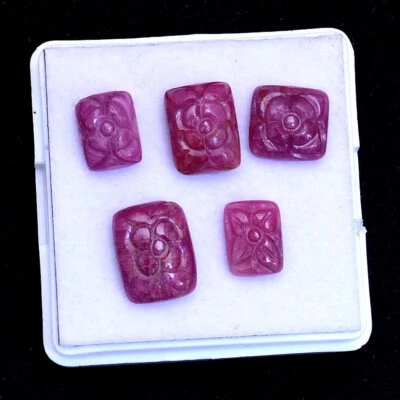 5 Pcs Natural Ruby Beautiful Red Majestic Unheated 9mm-13mm Carved Gemstones Lot - Image 1 of 4