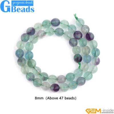 Faceted Round Natural Stone Rainbow Fluorite Beads For Jewelry Making 15" 8mm - Image 1 of 4