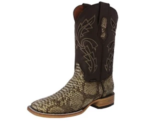 Mens Honey Cowboy Boots Western Dress Snake Python Print Leather Rodeo Ranch - Picture 1 of 5