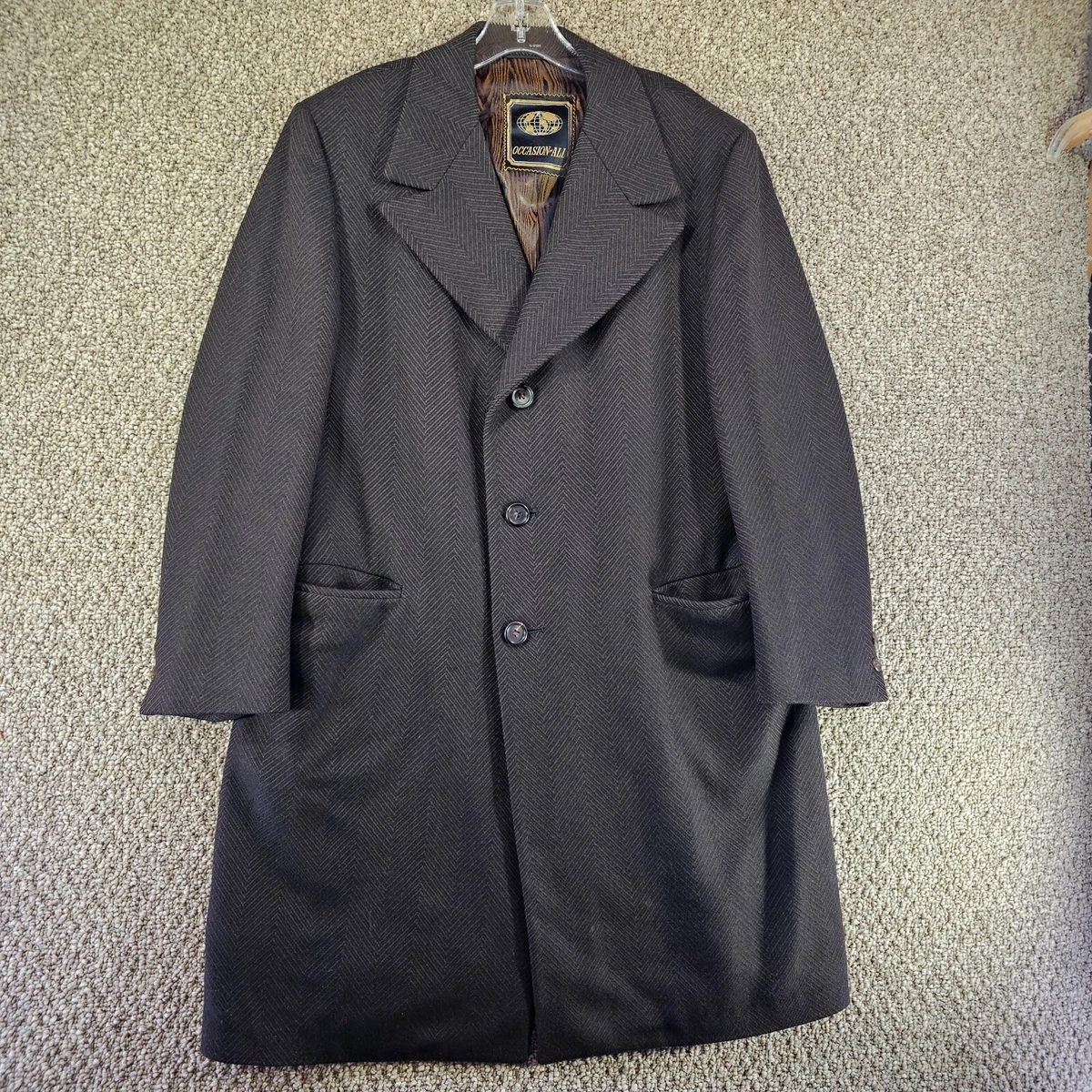 FIXRIMCH Men's Herringbone Wool Blend Overcoat - Double Breasted Winter Long Trench Coat
