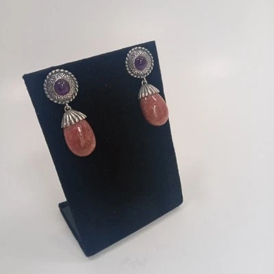 Pendientes colgantes Carolyn Pollack de plata de ley 925 amatista púrpura ~ rodonita Foto 1 de 4