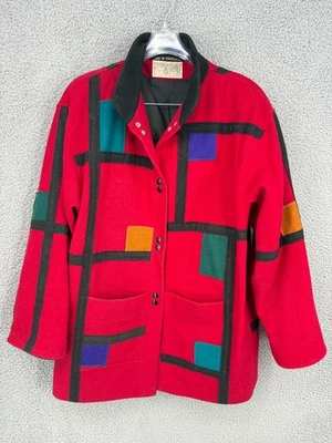 VTG International Scene Wool Jacket Womens L 11/12 Red 80s Color Block Red Bold - Image 1 of 4
