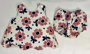 Conjunto vintage infantil bebé niña 2 piezas sin mangas rojo blanco azul flores patriótico - Imagen 1 de 8
