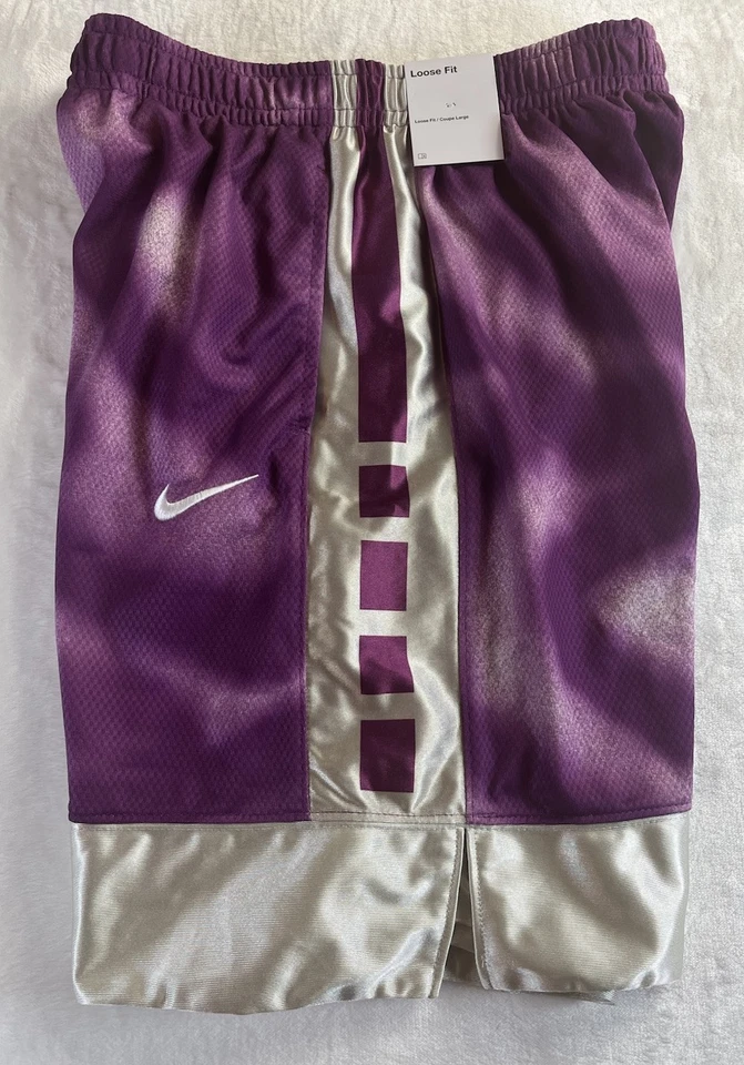 Nike Shorts Boys Kids Large Purple White Abstract Basketball Training Gym 8"