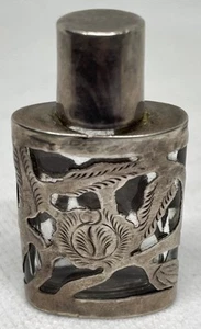 Vintage Antik Sterling Silber Kristallglas Parfüm Flakon (leer) - Bild 1 von 6