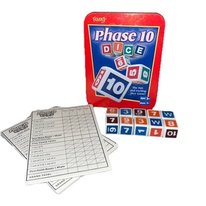 Phase 10 Würfelspiel Fundex rot Metalldose 10 Würfel & Score Pad 2004 100% komplett - Bild 1 von 3