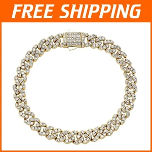 Chunky 14K Gold Cuban Link Anklet with Iced Faux Diamonds - 9 Inch Beauty - Picture 1 of 11
