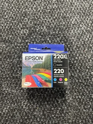 OEM Epson 220XL Black & 220 Tri Color Ink Cartridges Exp 2018 complete set - Image 1 of 3
