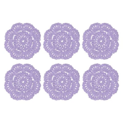 6 piezas tapetes hechos a mano de ganchillo 4" manteles individuales posavasos de encaje púrpura claro Foto 1 de 4