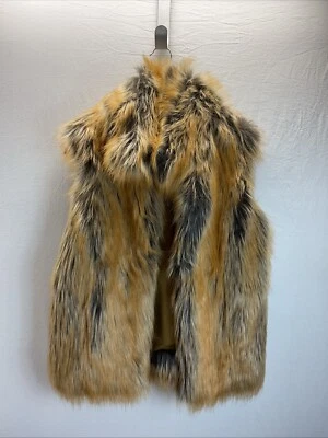 NUEVO Chaleco Neiman Marcus Imitación Largo Piel Cuello Tostado Negro Talla XS Foto 1 de 4