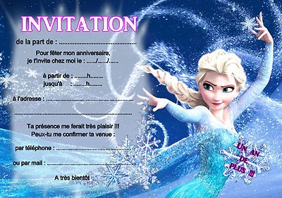 5 ou 12 cartes invitation anniversaire REINE DES NEIGES réf 07