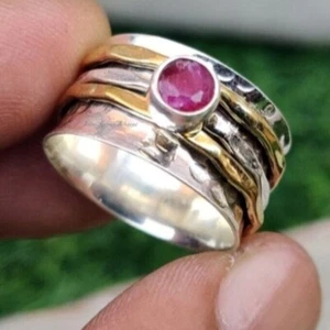 Rubin Edelstein Spinner 925 Sterling Silber Hochzeit Damen Ring Schmuck D-290 - Bild 1 von 6