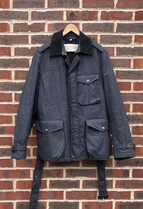 Burberry Brit Mens Cotton Biker Jacket LARGE Moto Belted Motorcycle Utility B264 - Picture 1 of 13
