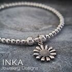 Inka 925 Sterling Silver stretch beaded Stacking Bracelet with Daisy charm