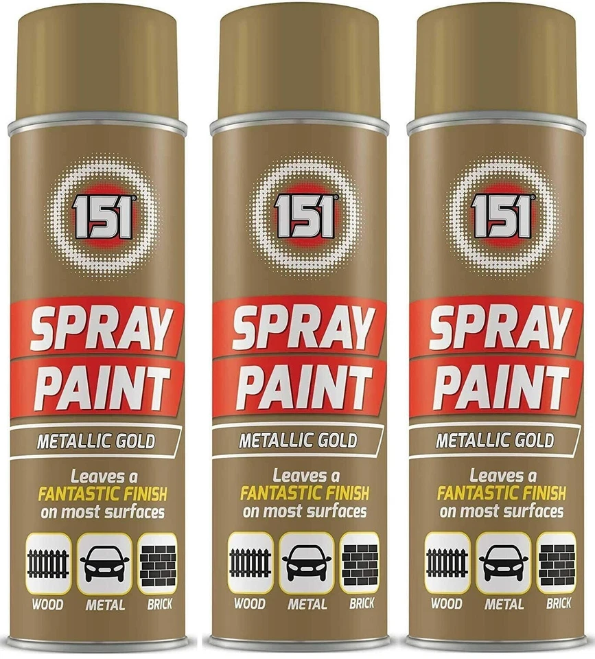 3x 151 Vernice Spray Oro Metallizzato Auto Multiuso Legno Metallo Mattone 200ml - Immagine 1 di 1