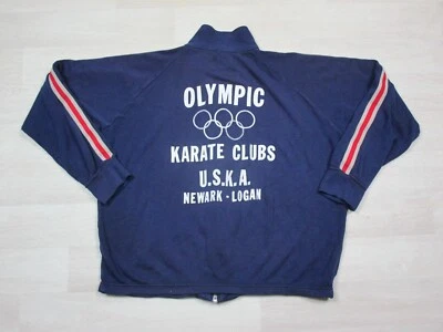 Chaqueta de Pista de Nadador Vintage Olympic Karate Clubs Años 70 Blanco Ciervo Speedo Azul  Foto 1 de 4
