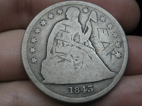 1843 Seated Liberty Silver Dollar- Good Details Cover