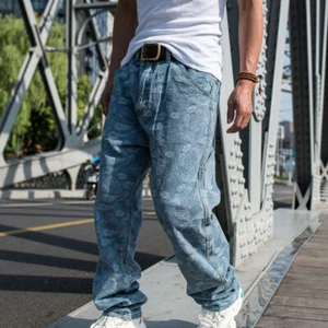 Hommes Bouffant Jeans Décontracté Vintage Imprimé Paisley Pantalon Hip Hop + - Picture 1 of 12