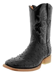 Mens Western Leather Boot Black Ostrich Print Rodeo Wear Botas Size 12.5, 13.5 - Picture 1 of 5