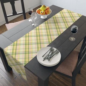 Girly Plaid Table Runner, Fabric Dining Decor, Pink Tartan Kitchen Linens - Picture 1 of 21
