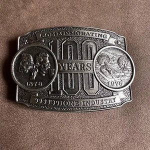 VINTAGE LIMITED EDITION 100 YEARS OF TELEPHONE INDUSTRY BELT BUCKLE MADE IN USA - Picture 1 of 6